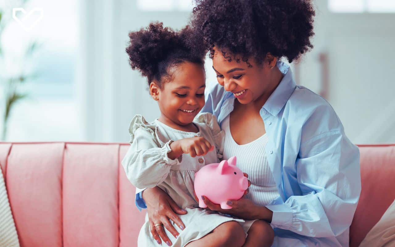 mother and child piggy bank